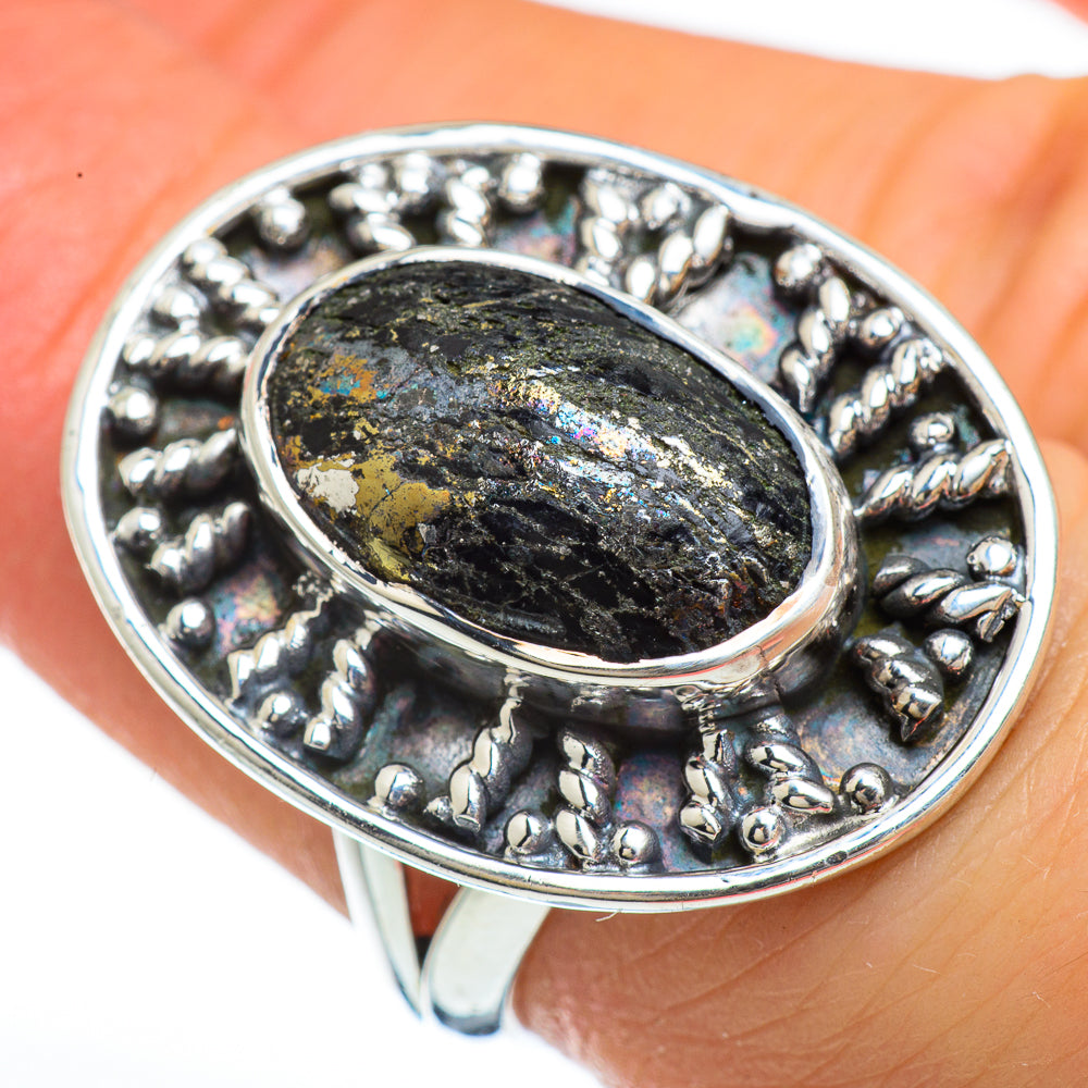 Pyrite In Black Onyx Rings handcrafted by Ana Silver Co - RING45216