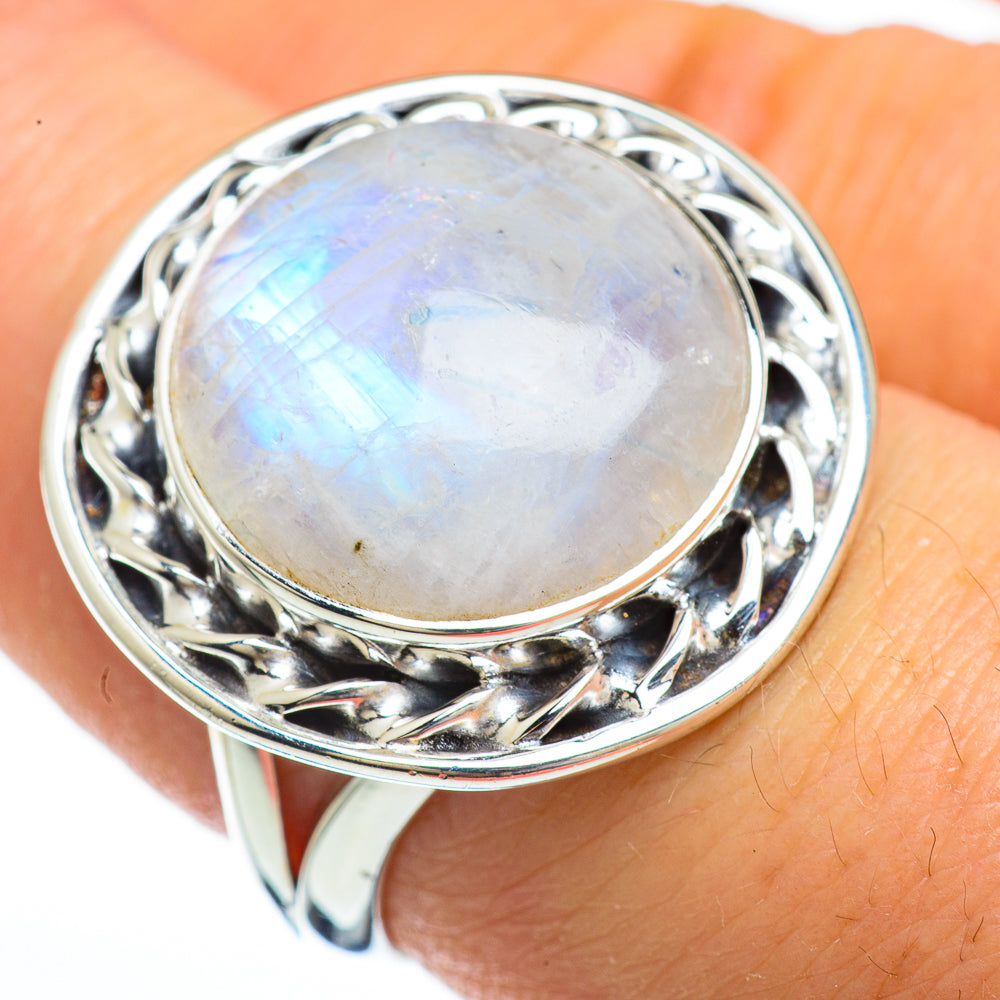 Rainbow Moonstone Rings handcrafted by Ana Silver Co - RING45218