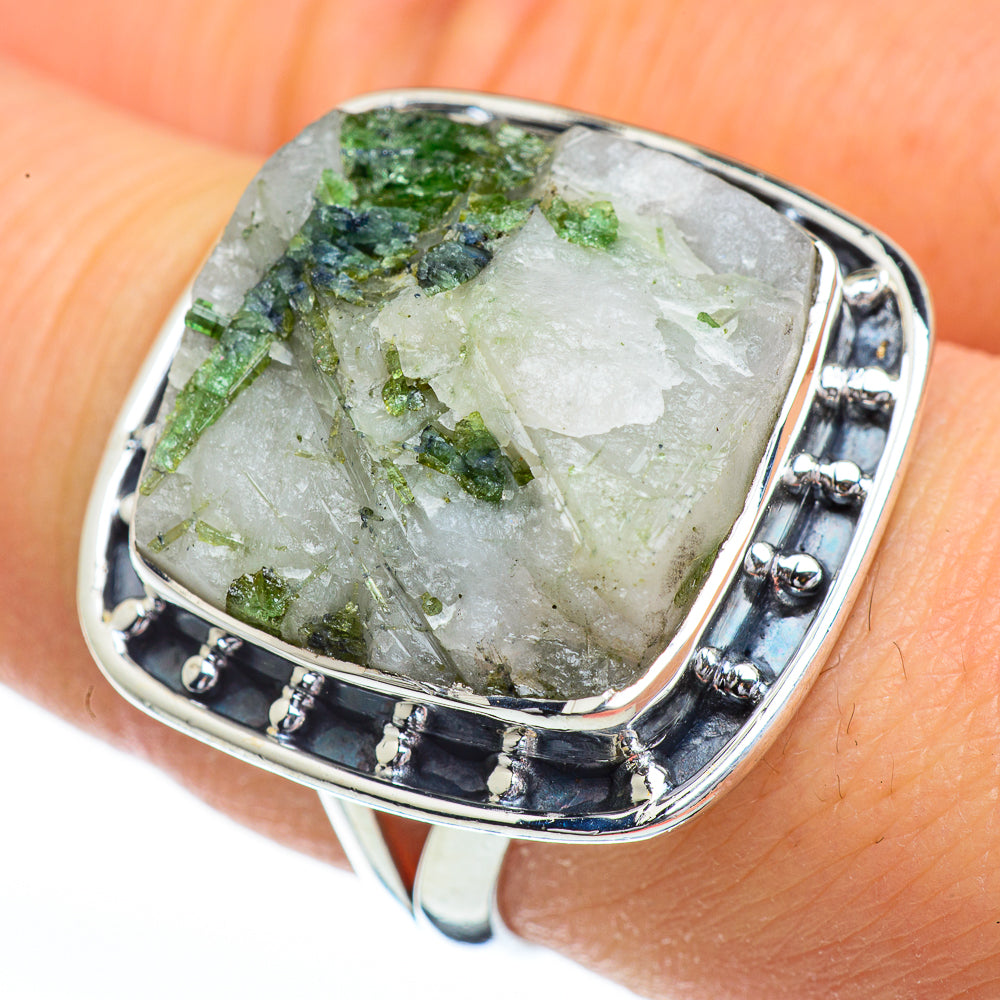 Green Tourmaline In Quartz Rings handcrafted by Ana Silver Co - RING45454