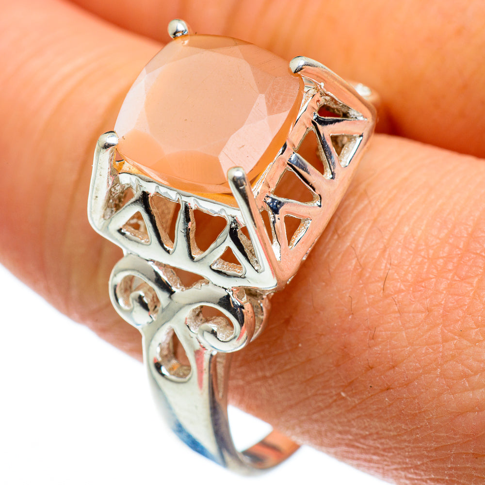 Peach Moonstone Rings handcrafted by Ana Silver Co - RING46567