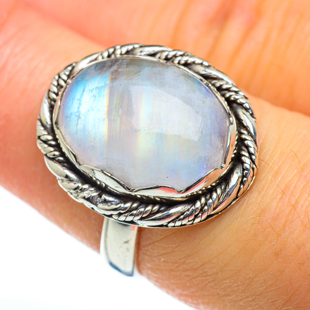 Rainbow Moonstone Rings handcrafted by Ana Silver Co - RING46717
