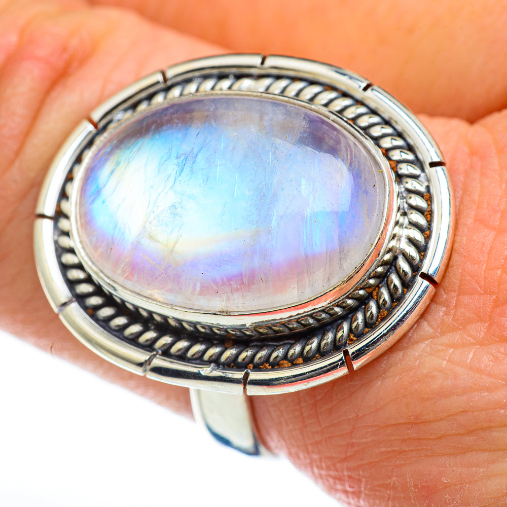 Rainbow Moonstone Rings handcrafted by Ana Silver Co - RING46926