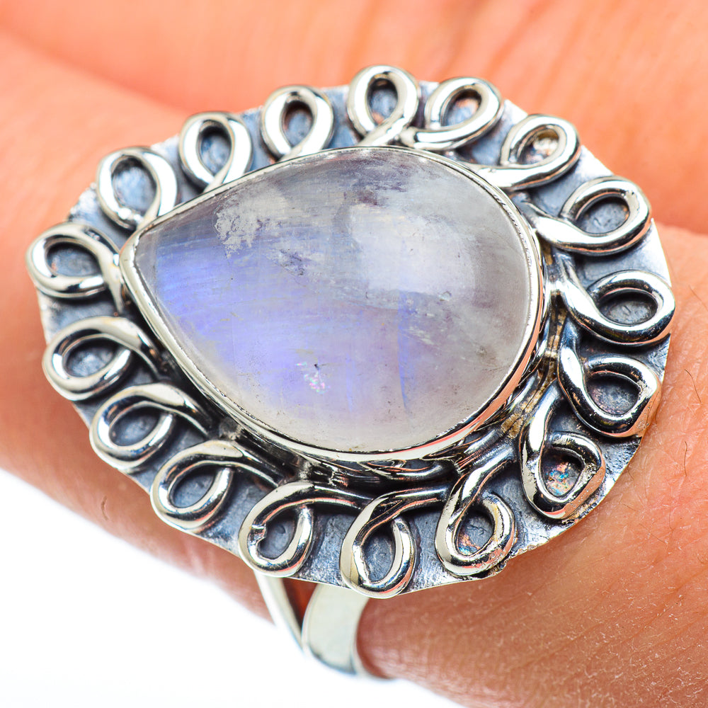 Rainbow Moonstone Rings handcrafted by Ana Silver Co - RING48556