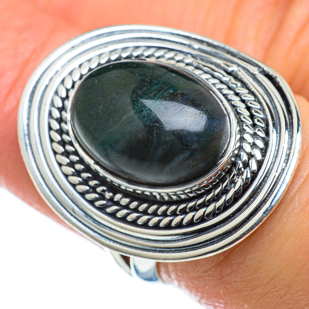 Green Moss Agate Rings handcrafted by Ana Silver Co - RING48808
