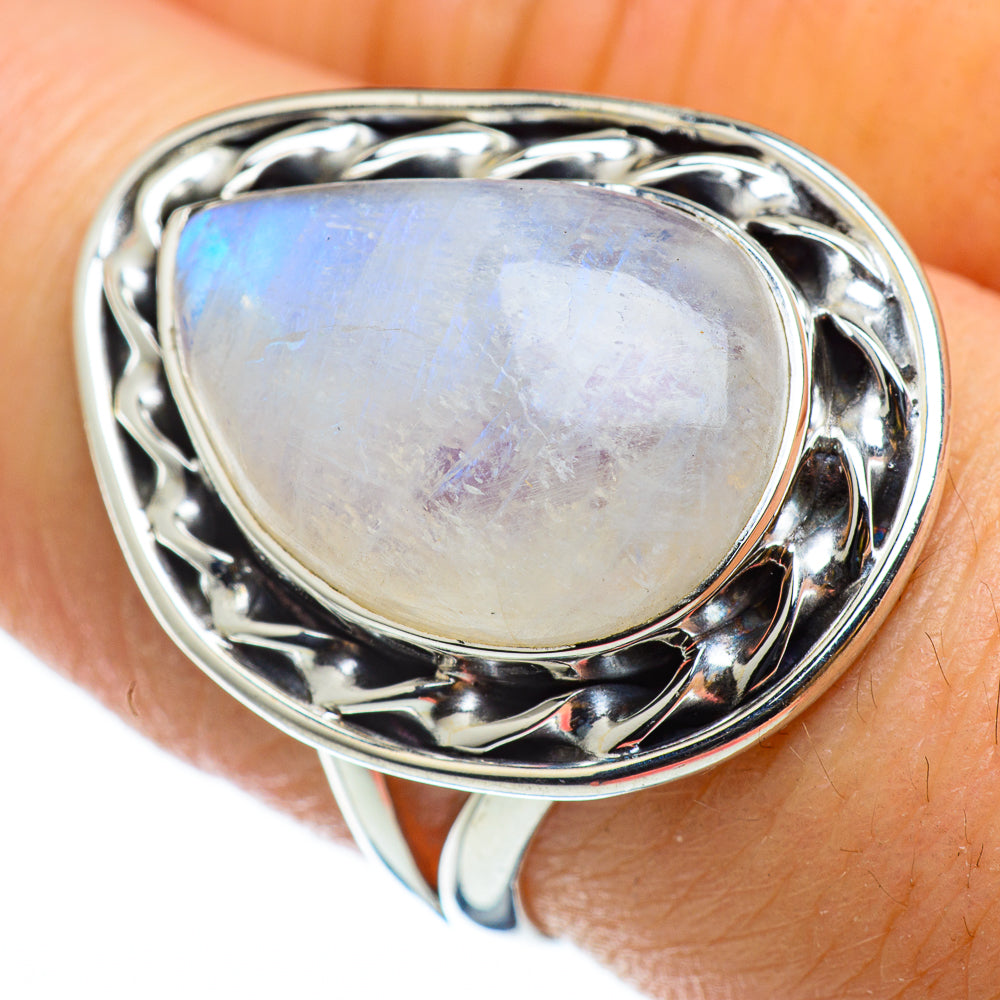 Rainbow Moonstone Rings handcrafted by Ana Silver Co - RING48862