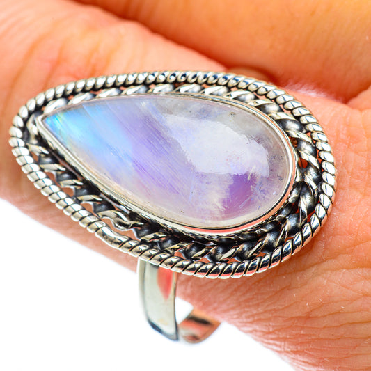 Rainbow Moonstone Rings handcrafted by Ana Silver Co - RING49847