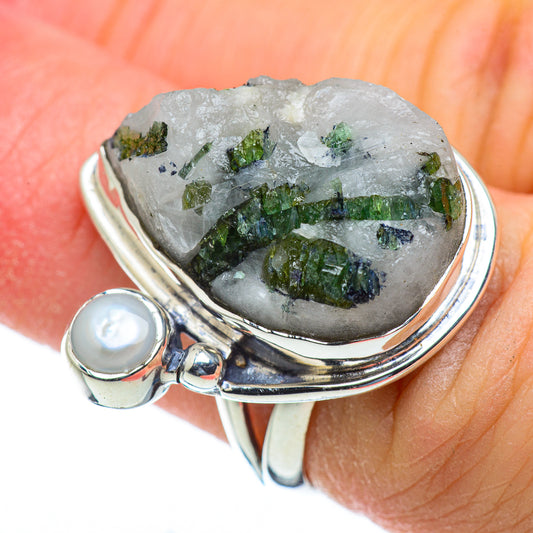 Green Tourmaline In Quartz Rings handcrafted by Ana Silver Co - RING50133