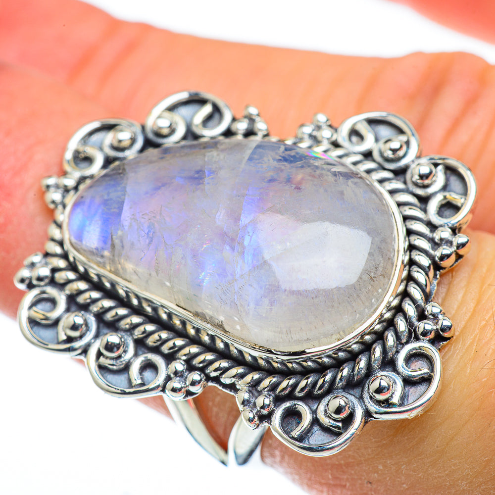 Rainbow Moonstone Rings handcrafted by Ana Silver Co - RING50207