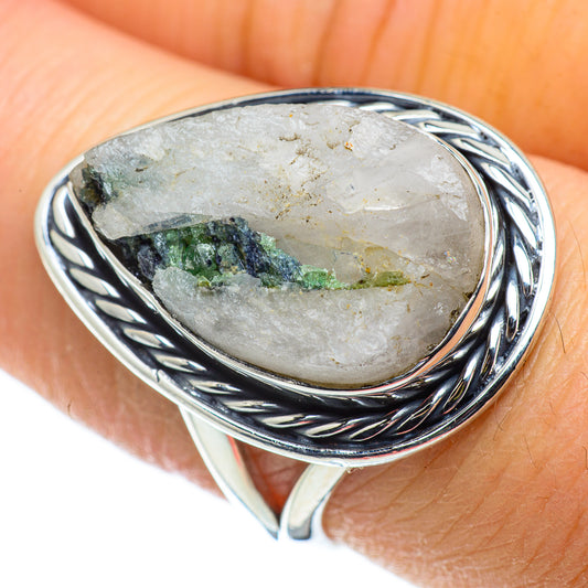 Green Tourmaline In Quartz Rings handcrafted by Ana Silver Co - RING50487