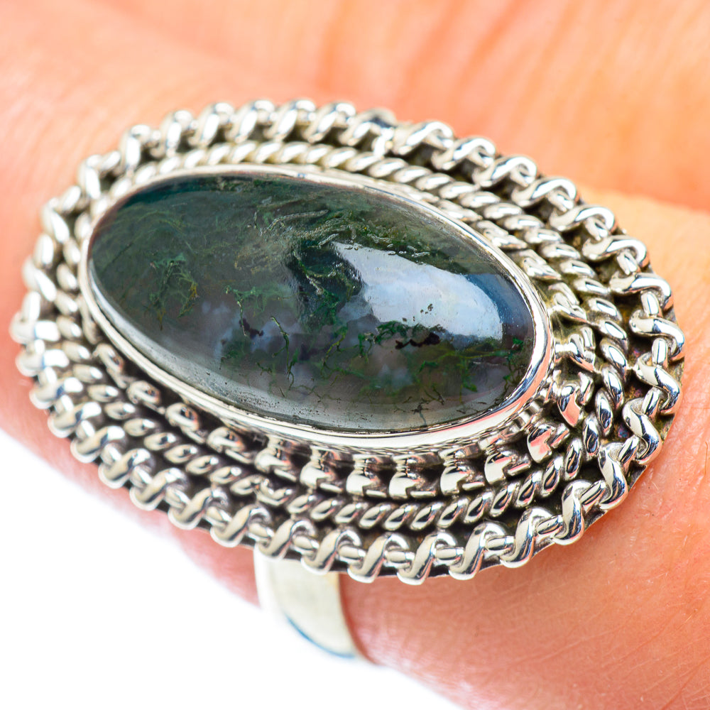Green Moss Agate Rings handcrafted by Ana Silver Co - RING53895