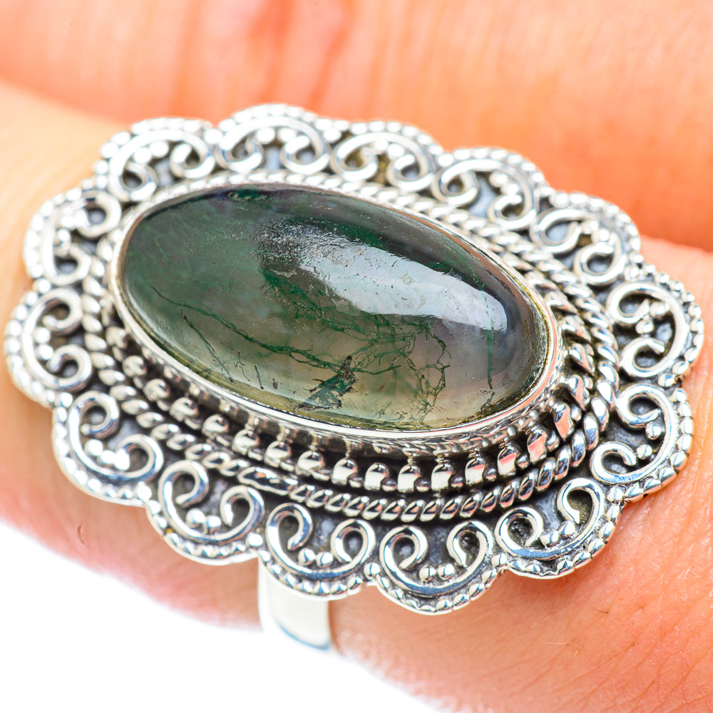 Green Moss Agate Rings handcrafted by Ana Silver Co - RING54099
