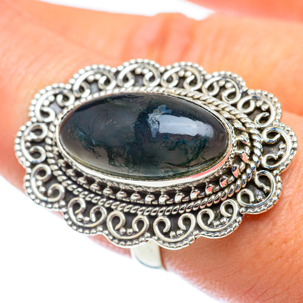 Green Moss Agate Rings handcrafted by Ana Silver Co - RING54147