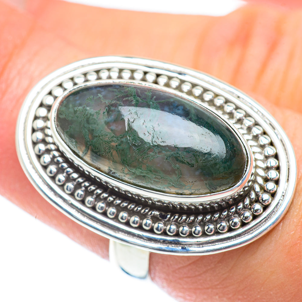 Green Moss Agate Rings handcrafted by Ana Silver Co - RING54411
