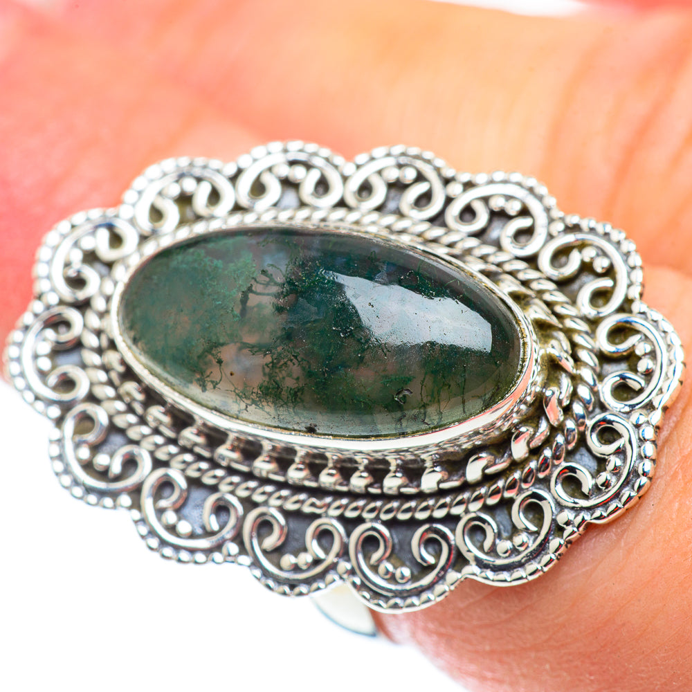 Green Moss Agate Rings handcrafted by Ana Silver Co - RING54953