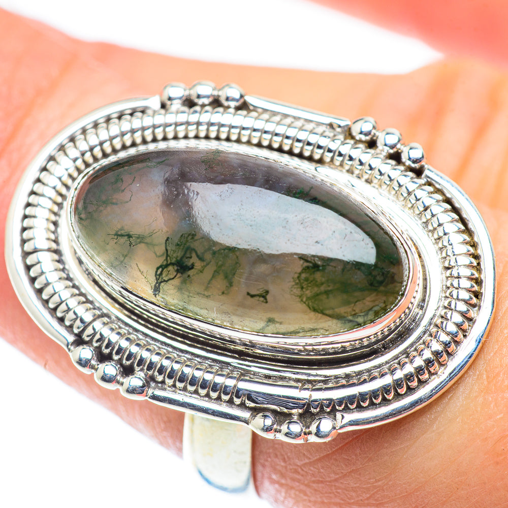 Green Moss Agate Rings handcrafted by Ana Silver Co - RING55083