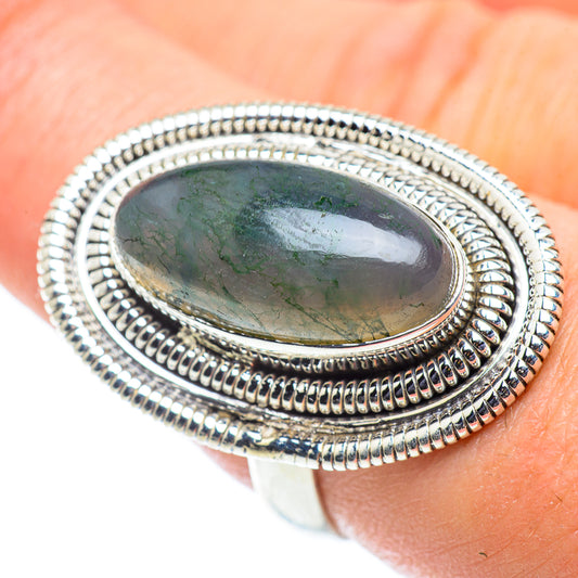 Green Moss Agate Rings handcrafted by Ana Silver Co - RING55399