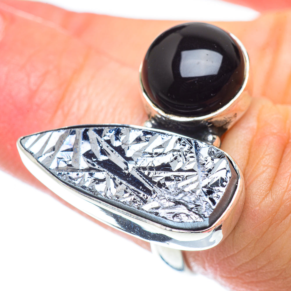 Sterling silver ring with round black onyx and triangular crystal bezel top