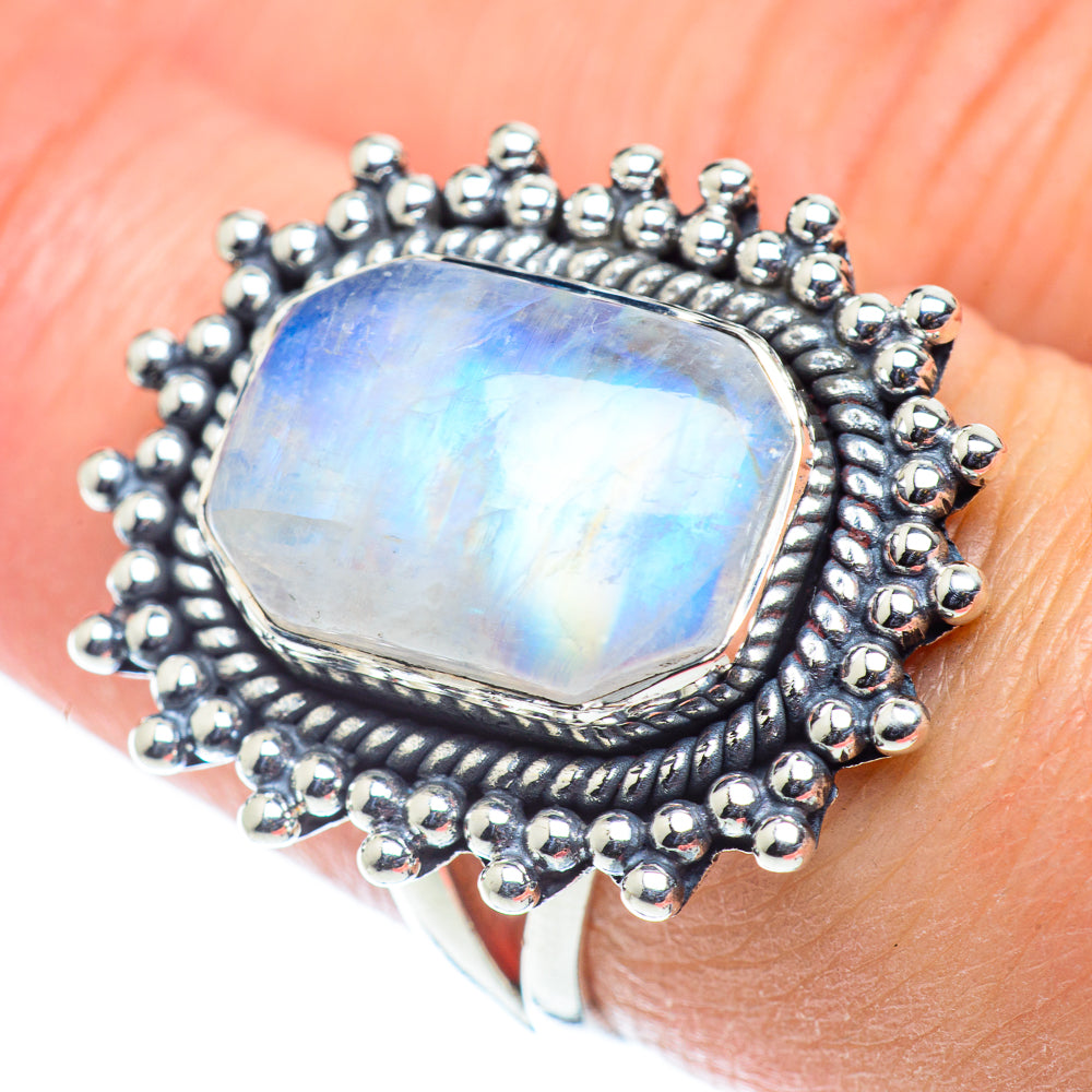 Rainbow Moonstone Rings handcrafted by Ana Silver Co - RING55691