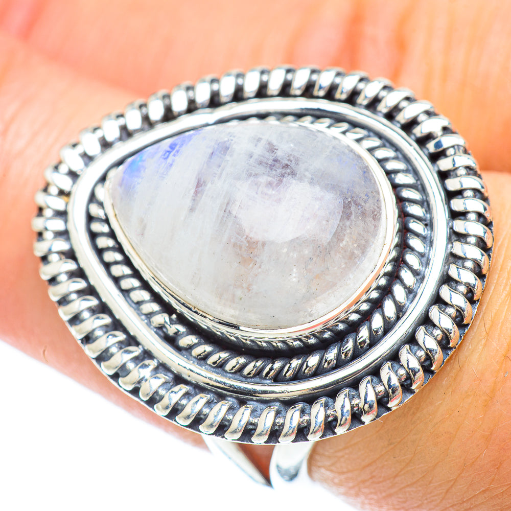 Rainbow Moonstone Rings handcrafted by Ana Silver Co - RING56174