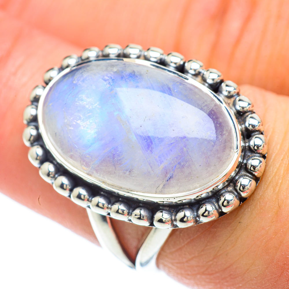 Rainbow Moonstone Rings handcrafted by Ana Silver Co - RING56383