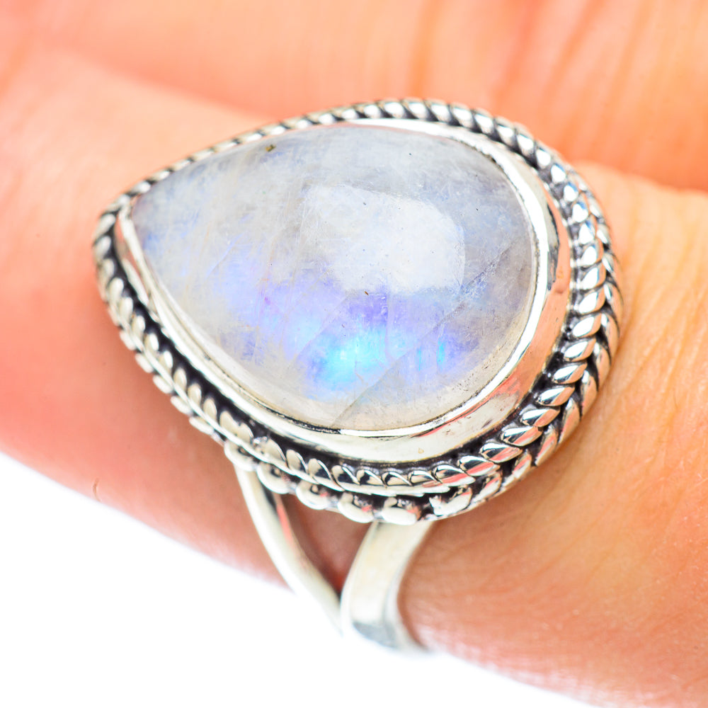 Rainbow Moonstone Rings handcrafted by Ana Silver Co - RING56436