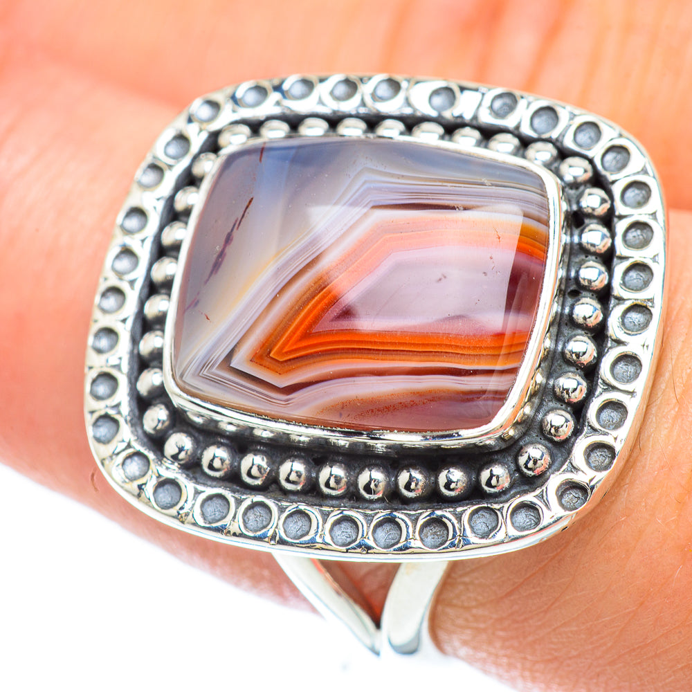 Orange Botswana Agate Rings handcrafted by Ana Silver Co - RING56495