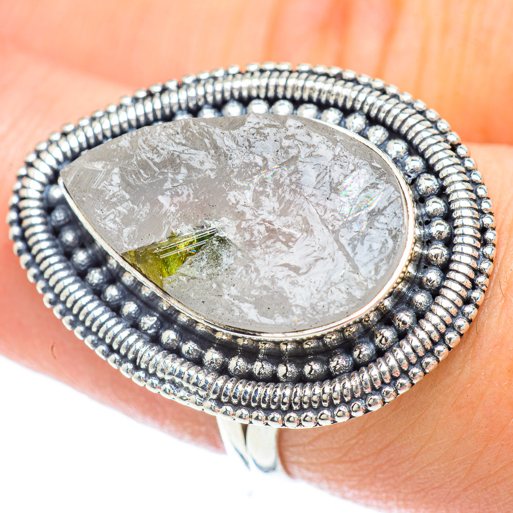 Green Tourmaline In Quartz Rings handcrafted by Ana Silver Co - RING56504