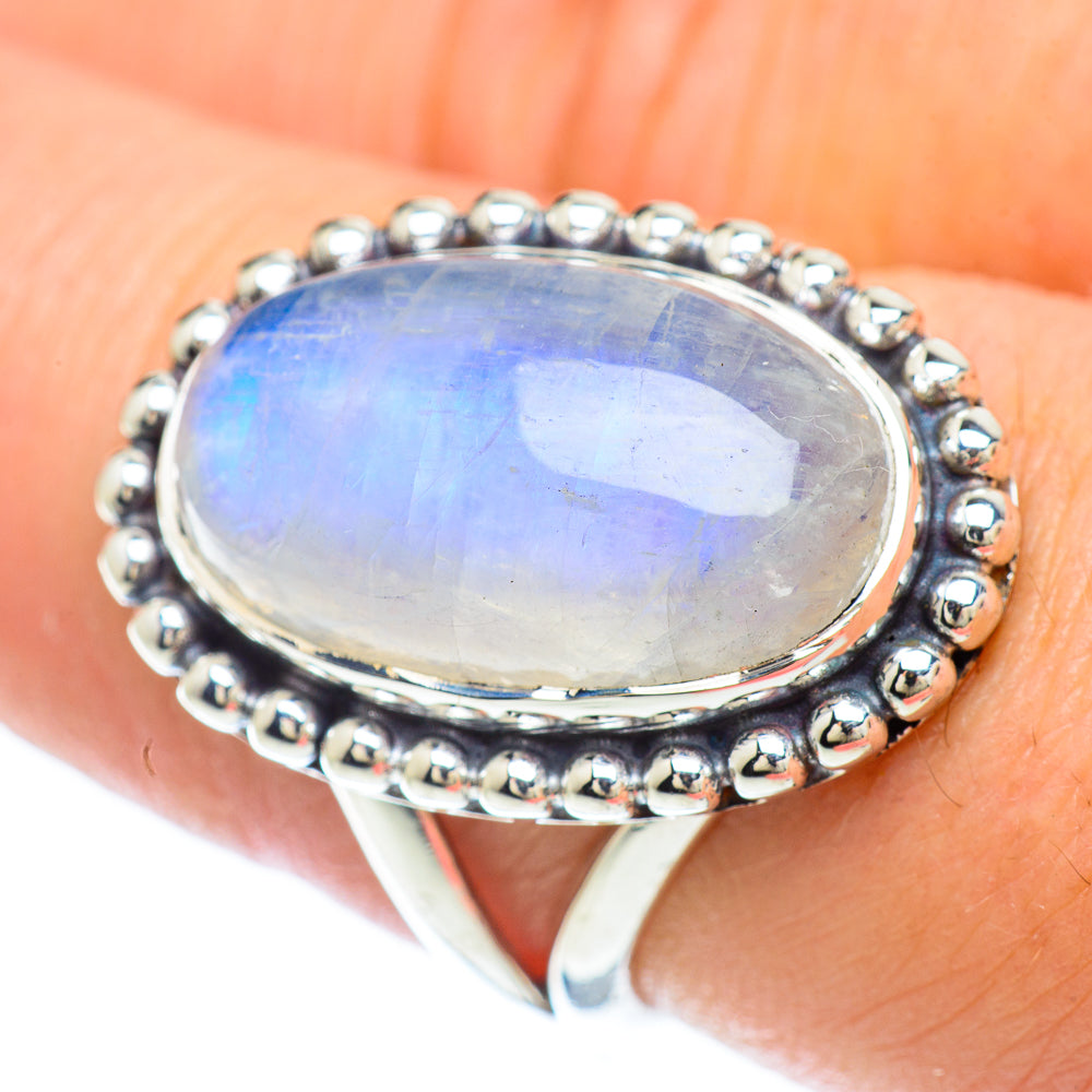 Rainbow Moonstone Rings handcrafted by Ana Silver Co - RING56505