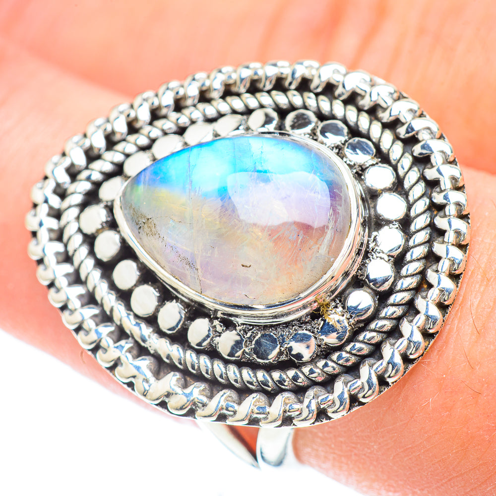 Rainbow Moonstone Rings handcrafted by Ana Silver Co - RING56549