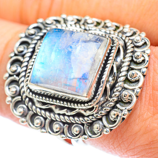 Rainbow Moonstone Rings handcrafted by Ana Silver Co - RING56589