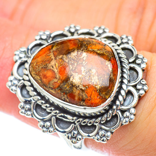 Orange Copper Composite Turquoise Rings handcrafted by Ana Silver Co - RING56720