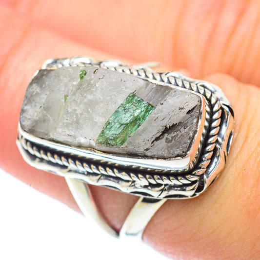 Green Tourmaline In Quartz Rings handcrafted by Ana Silver Co - RING56916