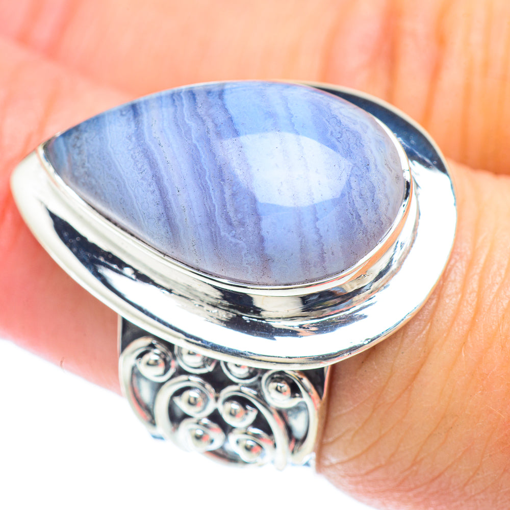 Blue Lace Agate Rings handcrafted by Ana Silver Co - RING56966