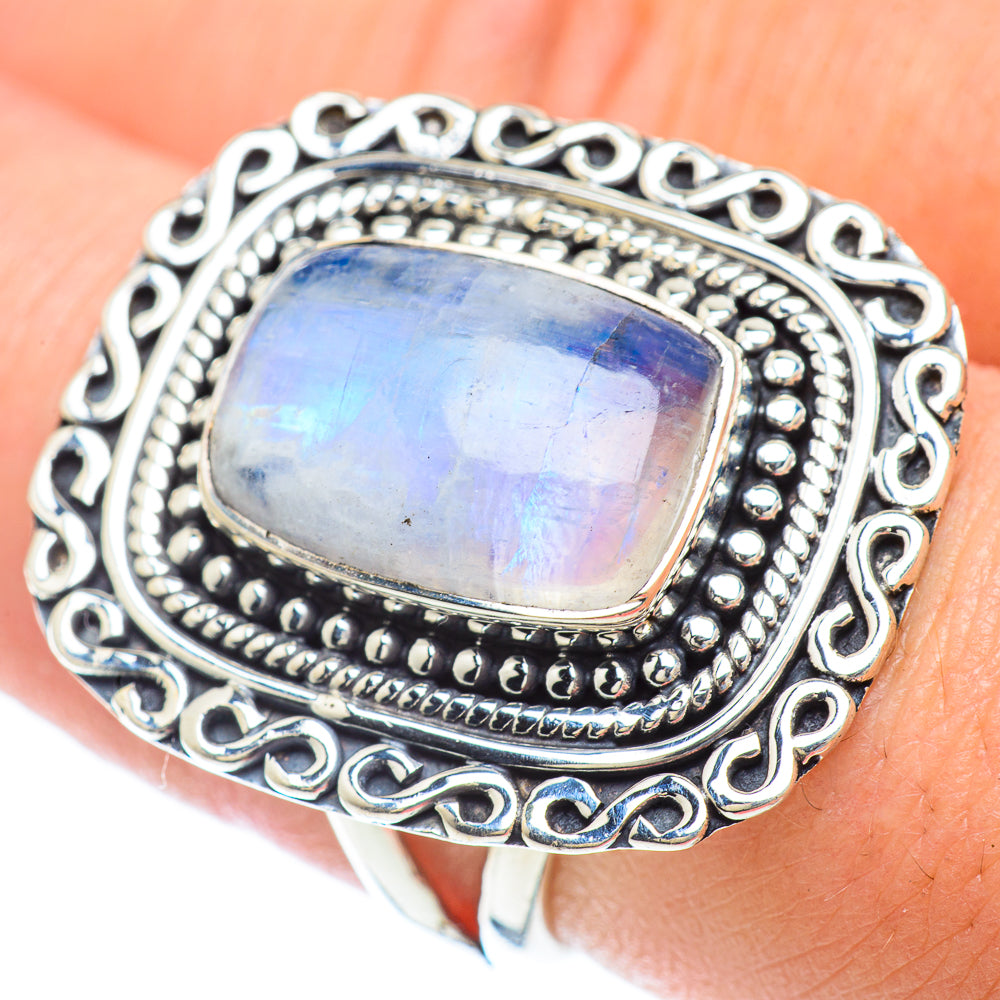 Rainbow Moonstone Rings handcrafted by Ana Silver Co - RING56996
