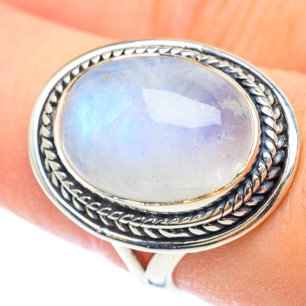 Rainbow Moonstone Rings handcrafted by Ana Silver Co - RING57051