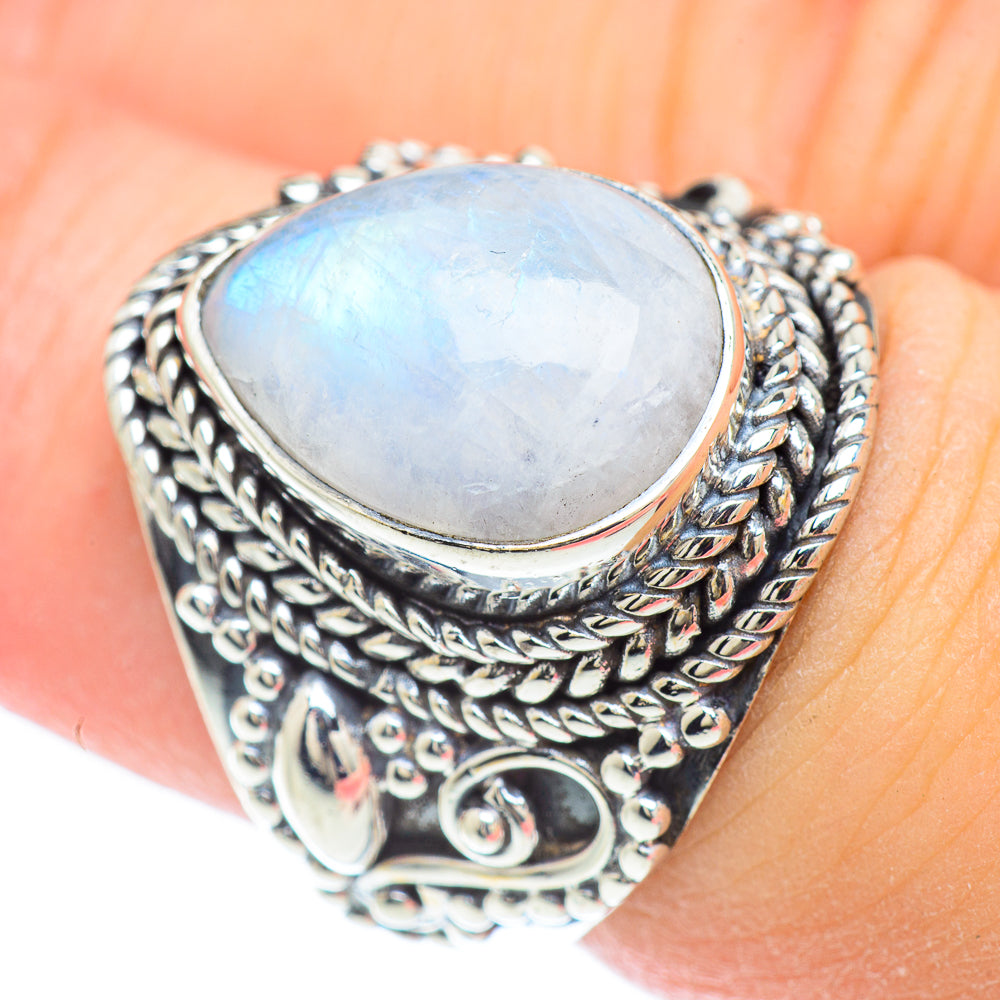 Rainbow Moonstone Rings handcrafted by Ana Silver Co - RING57052