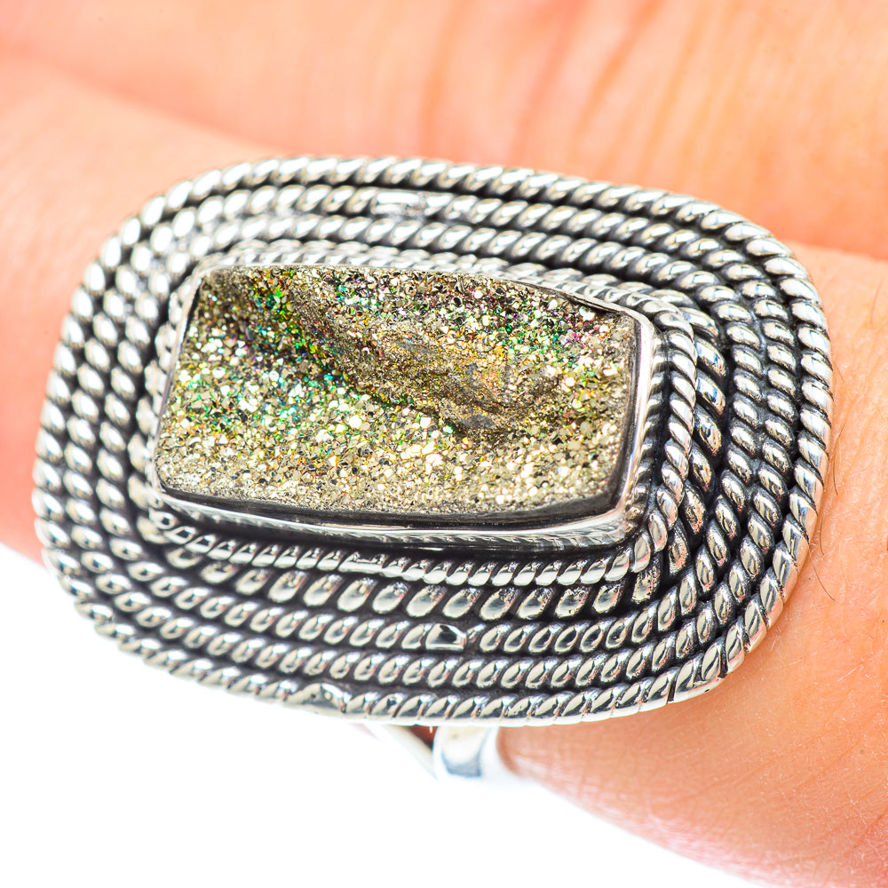 Spectro Pyrite Druzy Rings handcrafted by Ana Silver Co - RING57231