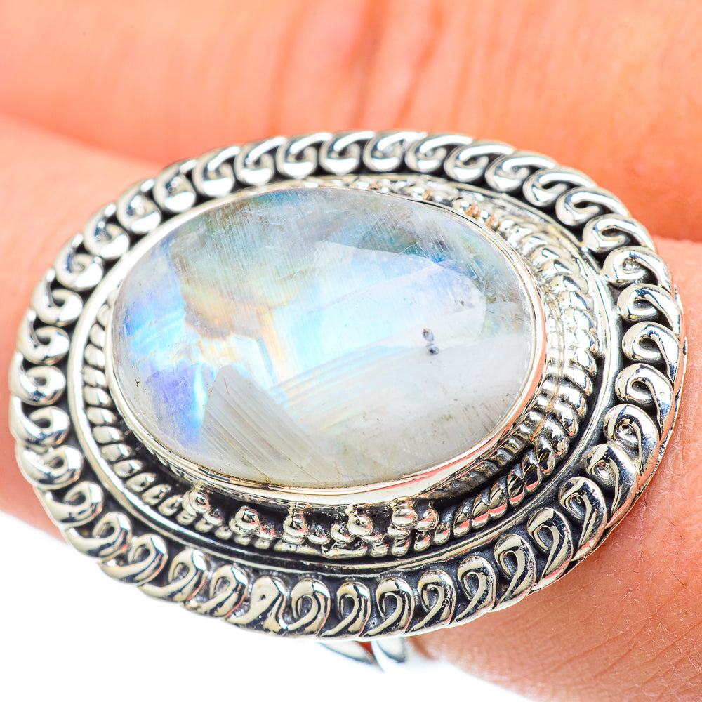 Rainbow Moonstone Rings handcrafted by Ana Silver Co - RING57272