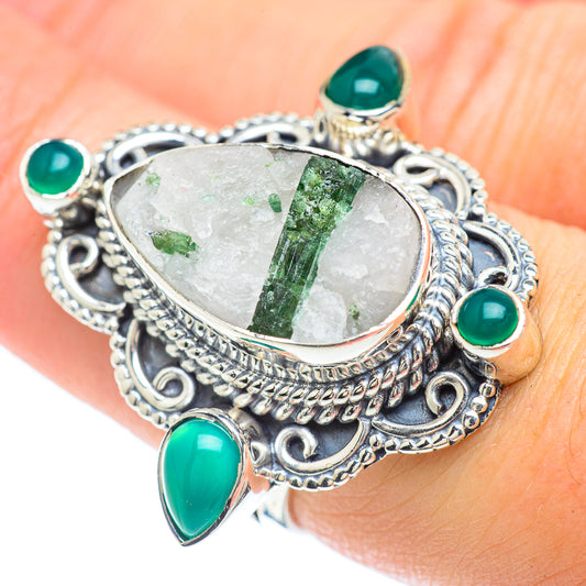 Green Tourmaline In Quartz Rings handcrafted by Ana Silver Co - RING57343