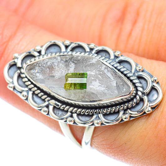 Green Tourmaline In Quartz Rings handcrafted by Ana Silver Co - RING57421
