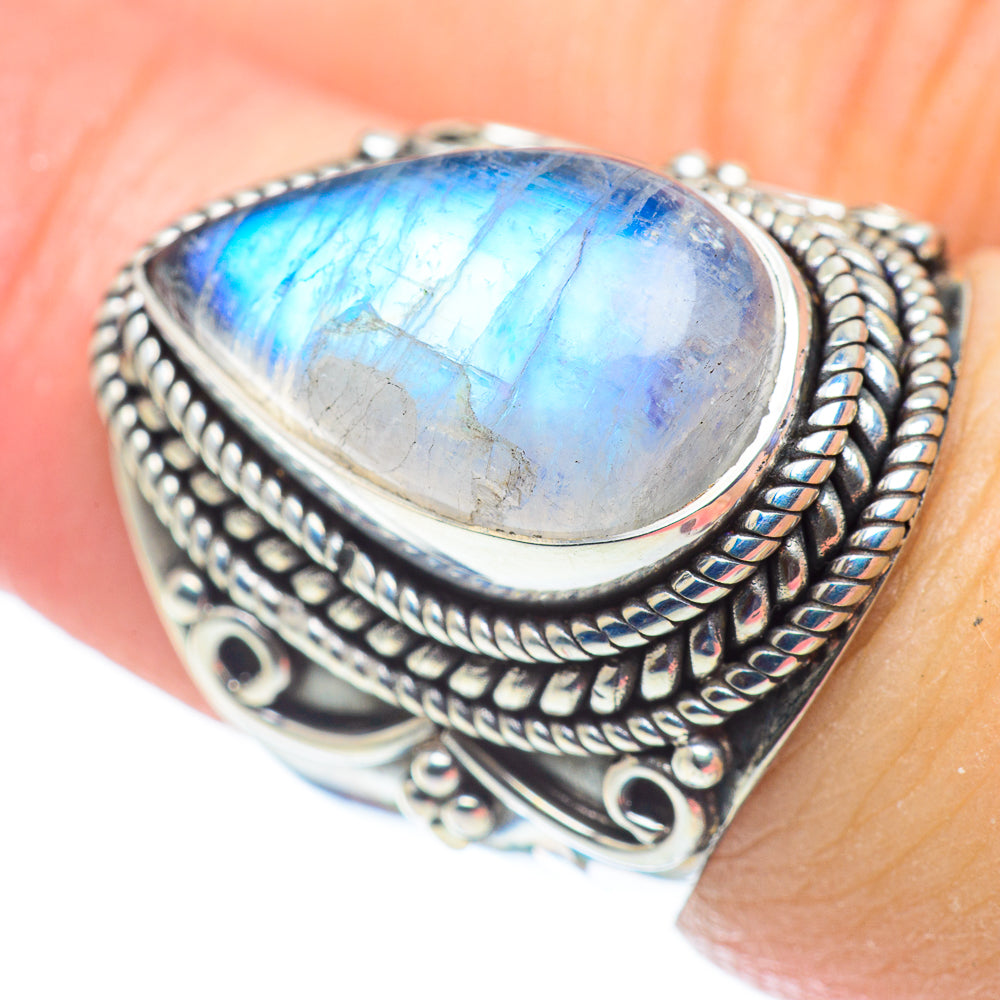 Rainbow Moonstone Rings handcrafted by Ana Silver Co - RING57497