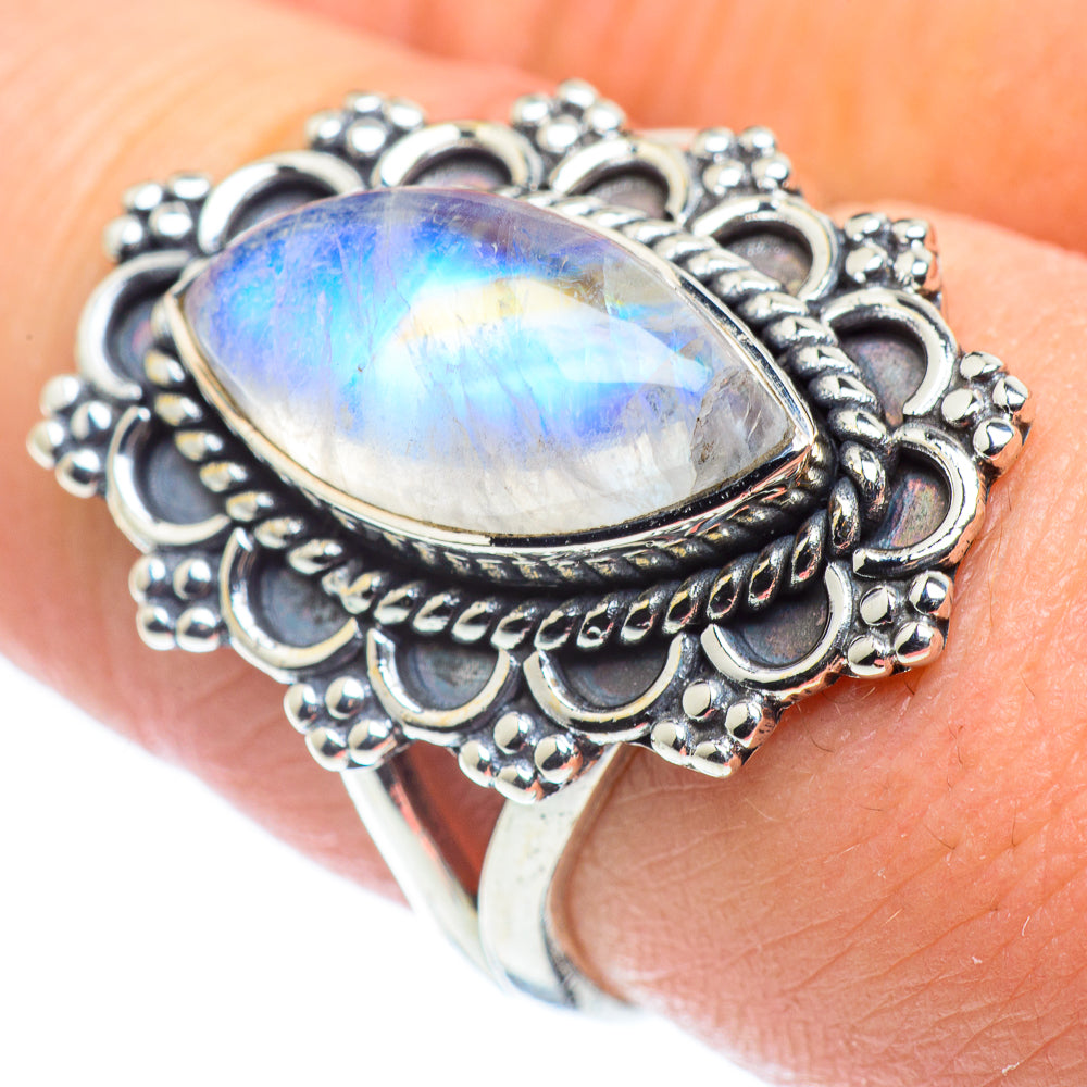 Rainbow Moonstone Rings handcrafted by Ana Silver Co - RING57605