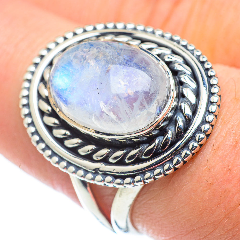 Rainbow Moonstone Rings handcrafted by Ana Silver Co - RING57606