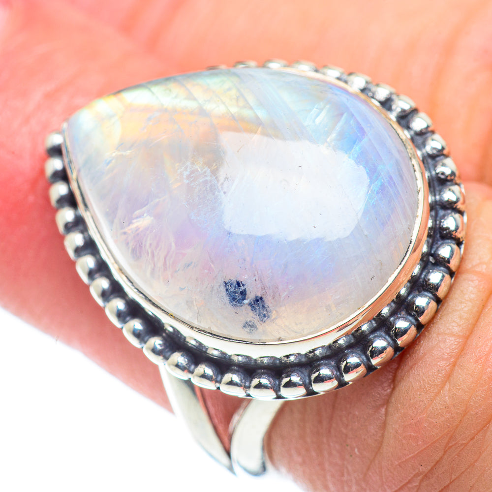 Rainbow Moonstone Rings handcrafted by Ana Silver Co - RING57647