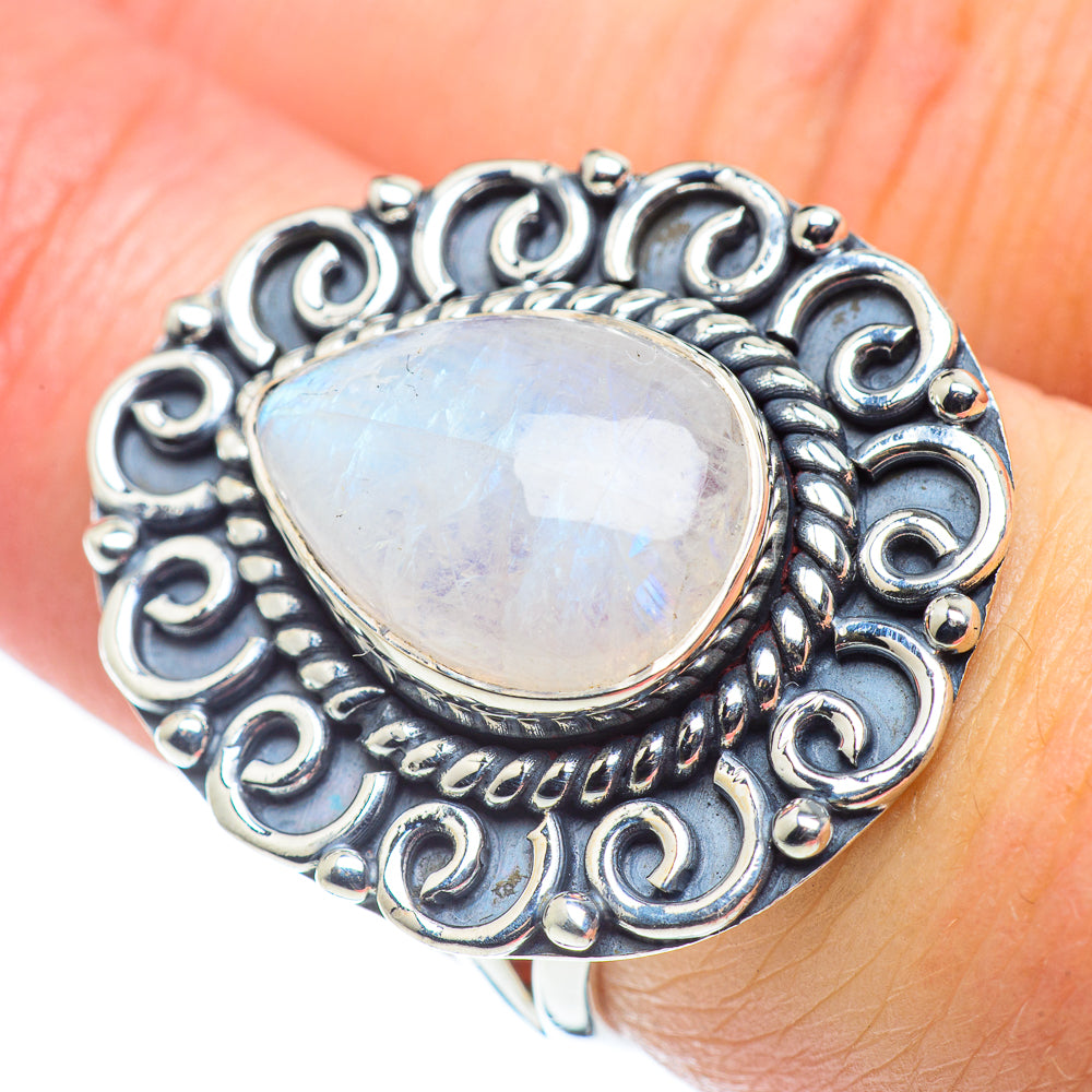Rainbow Moonstone Rings handcrafted by Ana Silver Co - RING57664