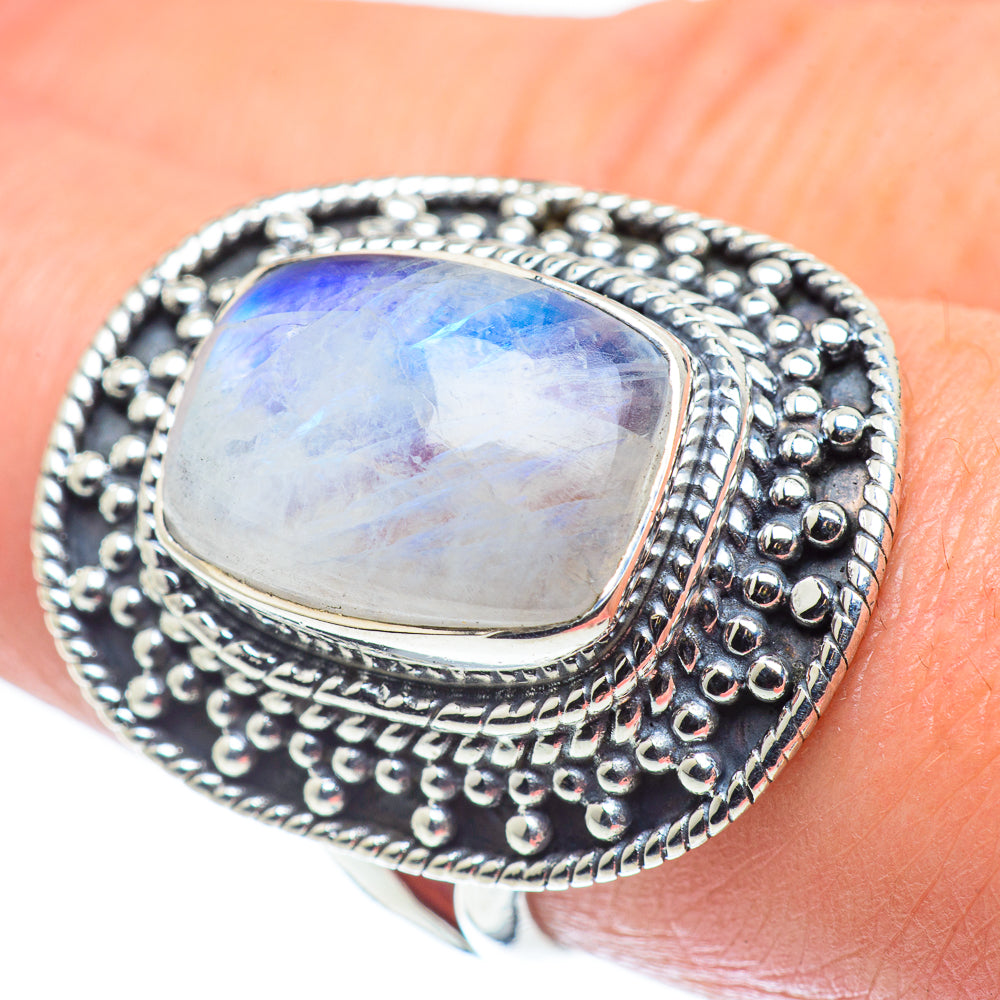 Rainbow Moonstone Rings handcrafted by Ana Silver Co - RING57709