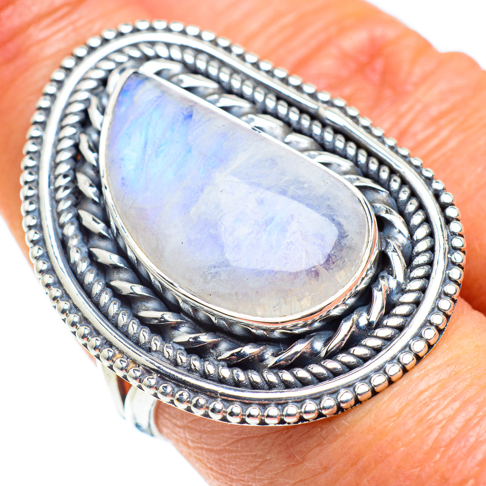 Rainbow Moonstone Rings handcrafted by Ana Silver Co - RING57832