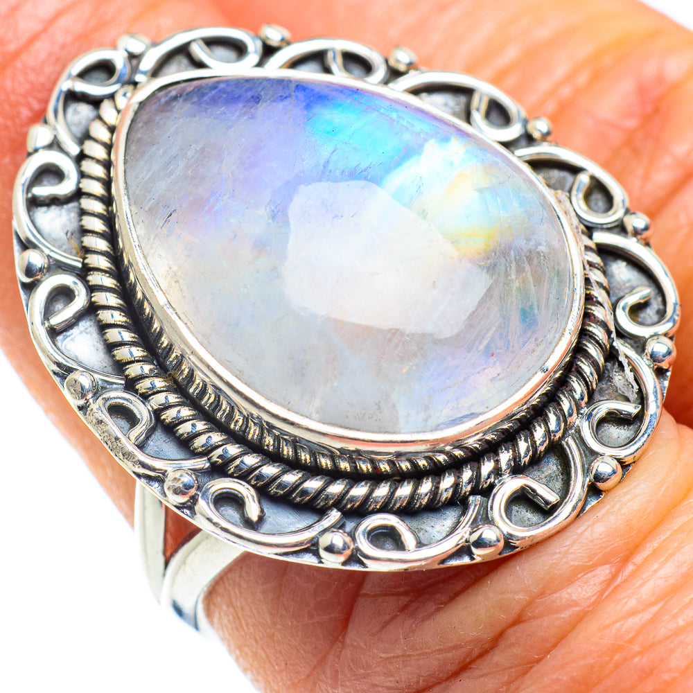 Rainbow Moonstone Rings handcrafted by Ana Silver Co - RING57853