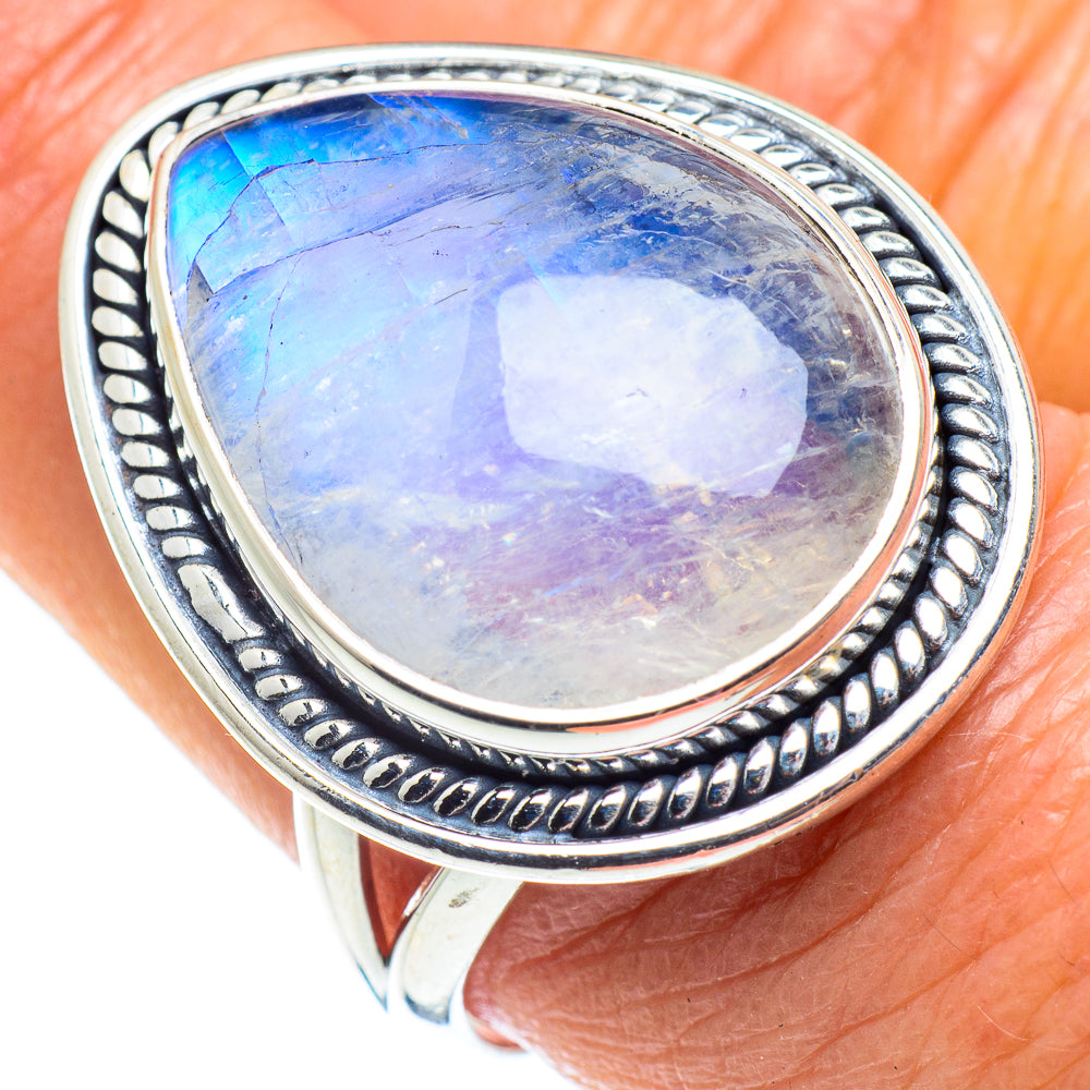 Rainbow Moonstone Rings handcrafted by Ana Silver Co - RING57855