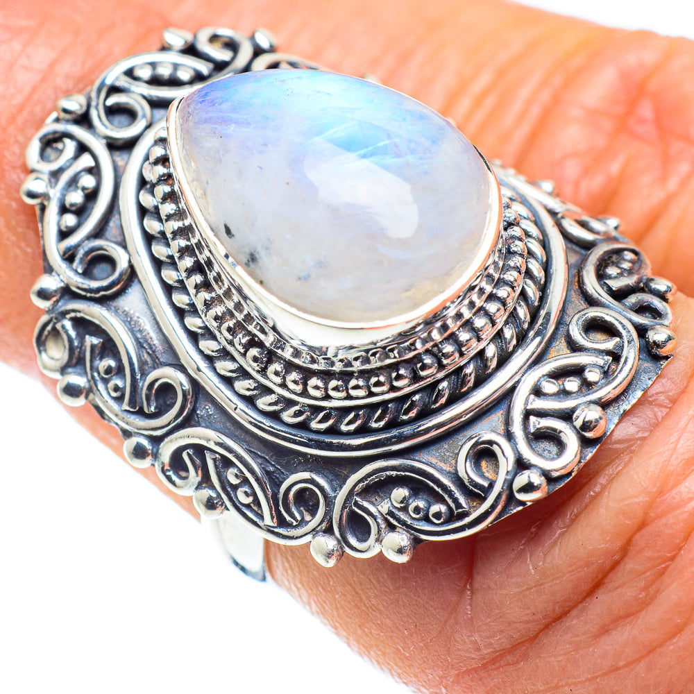 Rainbow Moonstone Rings handcrafted by Ana Silver Co - RING57857